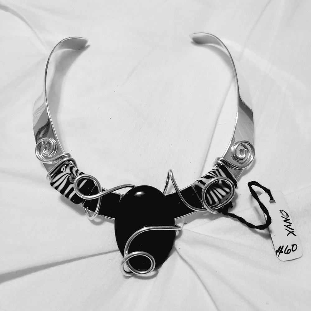 Fashion Jewelry Silver Black Onyx Necklace